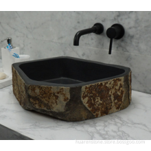 Hexagonal black granite sink
